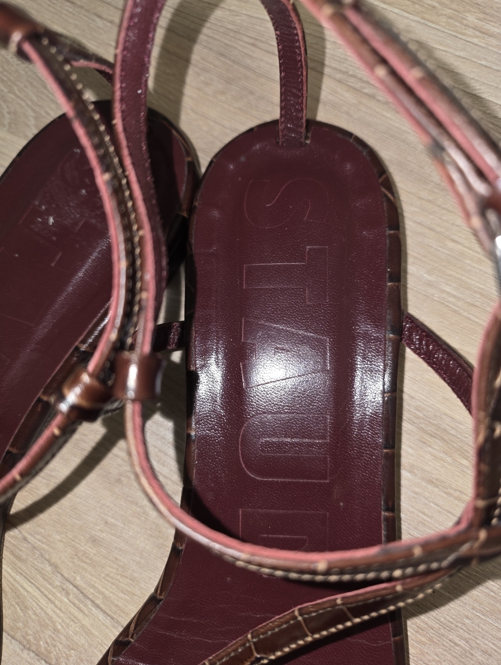 STAUD Chocolate Brown Croc-Embossed Strappy Square-Toe Sandals - Picture 6 of 8